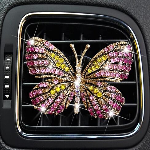 Bling Butterfly Car Clip, Cute Butterfly Car Aromatherapy Vent Clips Rhinestone Car Bling Accessories Car Interior Decoration Charm（Pink） in Saudi Arabia