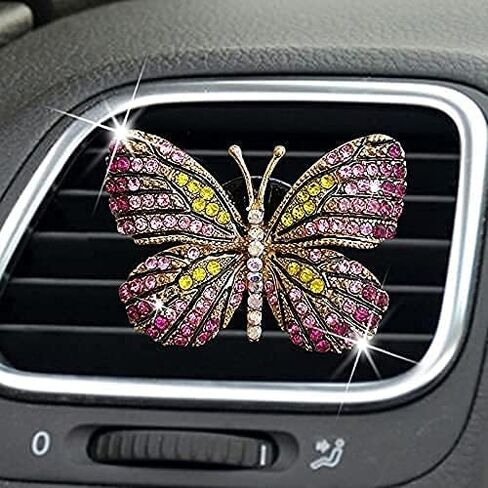 Bling Butterfly Car Clip, Cute Butterfly Car Aromatherapy Vent Clips Rhinestone Car Bling Accessories Car Interior Decoration Charm（Pink） in Saudi Arabia