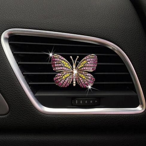 Bling Butterfly Car Clip, Cute Butterfly Car Aromatherapy Vent Clips Rhinestone Car Bling Accessories Car Interior Decoration Charm（Pink） in Saudi Arabia