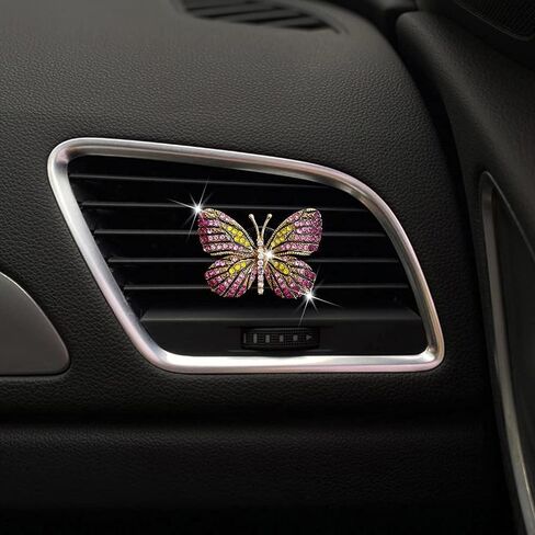 Bling Butterfly Car Clip, Cute Butterfly Car Aromatherapy Vent Clips Rhinestone Car Bling Accessories Car Interior Decoration Charm（Pink） in Saudi Arabia