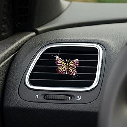 Bling Butterfly Car Clip, Cute Butterfly Car Aromatherapy Vent Clips Rhinestone Car Bling Accessories Car Interior Decoration Charm（Pink） in Saudi Arabia