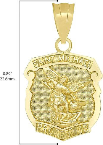 10K Yellow, White, Rose, or Two Tone Gold Saint Michael the Archangel Protect Us Shield Medal Necklace Pendant Charm in Saudi Arabia