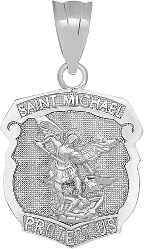 10K Yellow, White, Rose, or Two Tone Gold Saint Michael the Archangel Protect Us Shield Medal Necklace Pendant Charm in Saudi Arabia