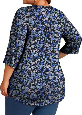 OIDUICOULD Women's Plus Size 3/4 Roll Sleeve Tops V Neck Casual Soft Blouse 1X-4X in Saudi Arabia