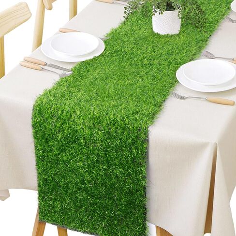 Grass Table Runner 12 x 36 Inch, Green Fake Faux Grass Table Decoration for Wedding, Birthday Party, Baby Shower, Banquet, Spring Summer Fall Holiday Artificial Tabletop Decor in Saudi Arabia