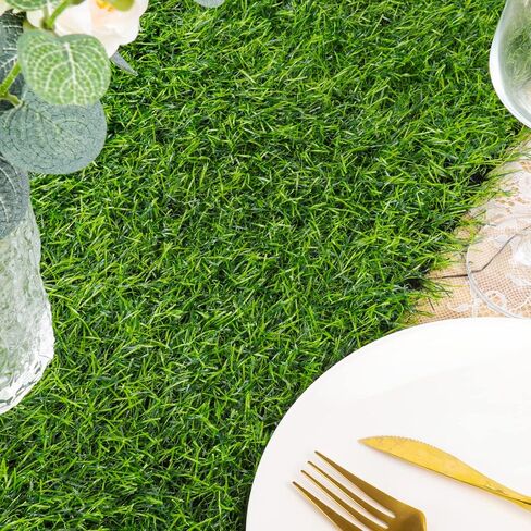 Grass Table Runner 12 x 36 Inch, Green Fake Faux Grass Table Decoration for Wedding, Birthday Party, Baby Shower, Banquet, Spring Summer Fall Holiday Artificial Tabletop Decor in Saudi Arabia