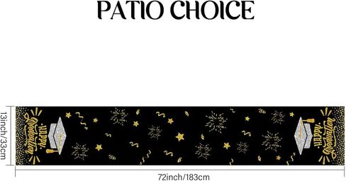 PATIO Choice مفرش طاولة ديكورات التخرج فئة 2024 - تهنئة مفرش طاولة دبلومة غطاء طاولة طعام المطبخ لتزيين الحفلات 13 × 72 بوصة (أسود وذهبي) in Kuwait