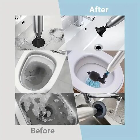 طقم مكبس المرحاض، مكبس تصريف يدوي من الفولاذ المقاوم للصدأ مع قاذف تصريف هواء المرحاض في الوقت الحقيقي للمرحاض للحمامات المطبخ وأحواض الاستحمام in Kuwait