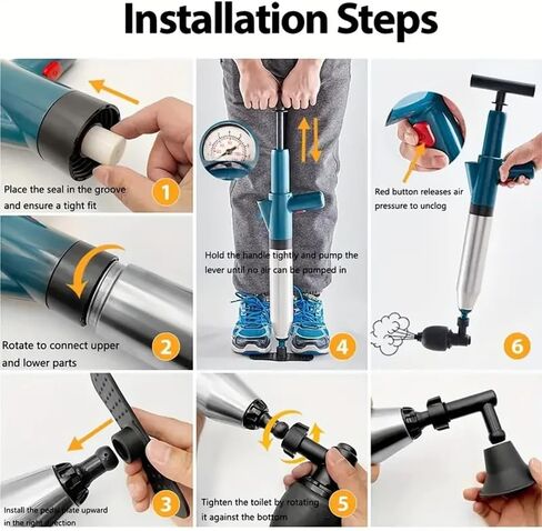 طقم مكبس المرحاض، مكبس تصريف يدوي من الفولاذ المقاوم للصدأ مع قاذف تصريف هواء المرحاض في الوقت الحقيقي للمرحاض للحمامات المطبخ وأحواض الاستحمام in Kuwait