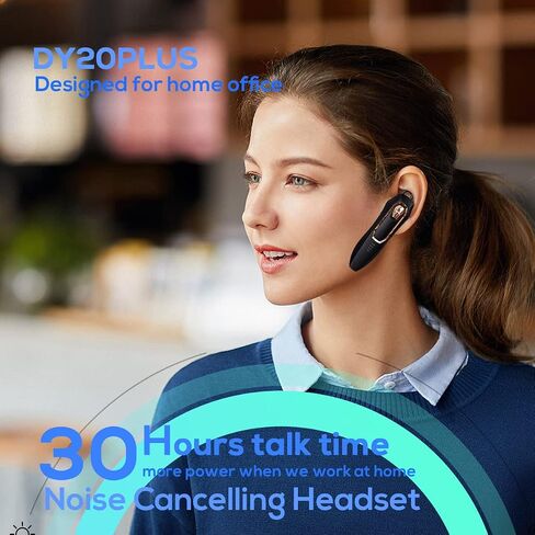 Bluetooth Headset, Noise Canceling Bluetooth Earpiece with 2 Microphones, 30 Hours Talking Time, Hands Free Single Ear Trucker Headset Wireless for Cell Phones/PC, One Ear Earphone Bluetooth for Work in Saudi Arabia