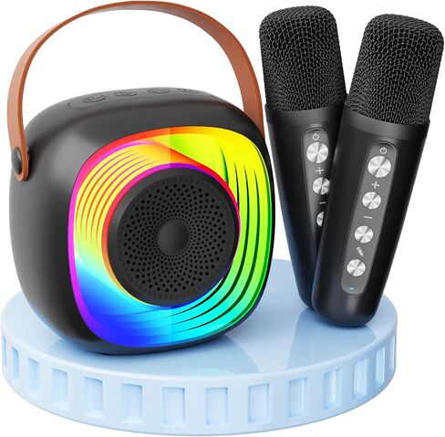 Karaoke Machine for Kids Adults, Portable Bluetooth Speaker with Wireless Microphone and Colorful Lights(Black) in Saudi Arabia