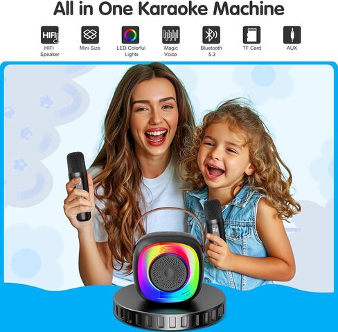Karaoke Machine for Kids Adults, Portable Bluetooth Speaker with Wireless Microphone and Colorful Lights(Black) in Saudi Arabia