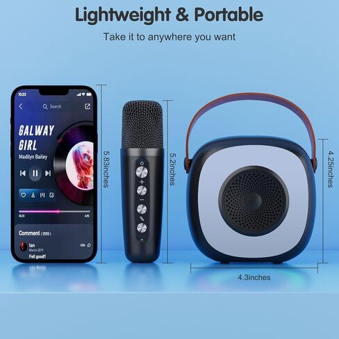 Karaoke Machine for Kids Adults, Portable Bluetooth Speaker with Wireless Microphone and Colorful Lights(Black) in Saudi Arabia