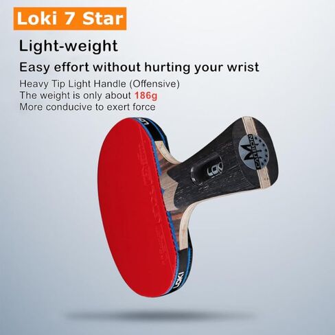 Loki 7 Stars Table Tennis Racket Professional Offensive Ping Pong Paddle, ITTF Approved Sticky Rubber, 5 Wood + 2 Carbon Blade in Saudi Arabia