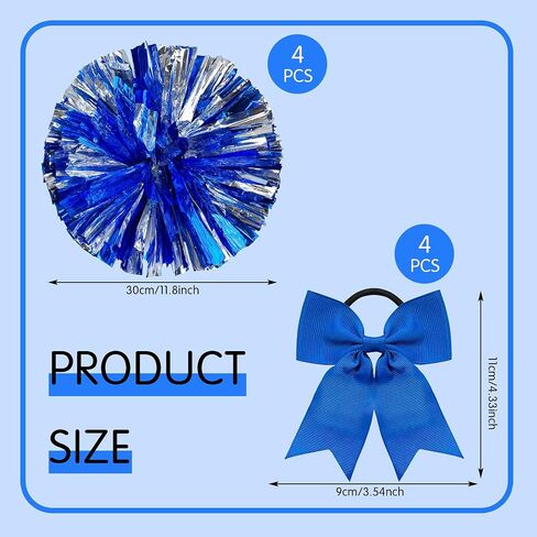 HAVAGDTM 8PCS Cheerleading Pom Poms and Cheer Bow Cheer Pom Poms with Baton Handleand Cheerleader Hair Bows for Teen Girls Softball Dance Cheerleader in Saudi Arabia