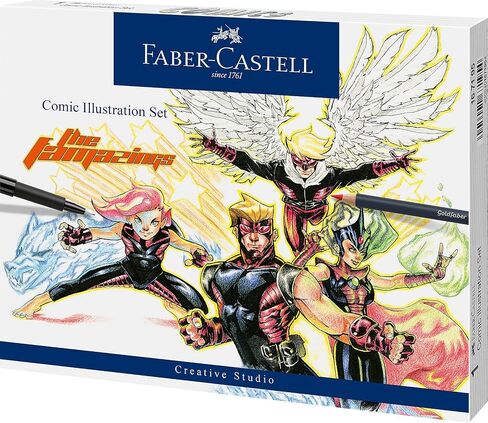 Faber-Castell Comic Illustration Set - The Famazings Superhero Comic Book Drawing Kit - Draw with Pitt Artist Pens & Goldfaber Coloring Pencils in Saudi Arabia