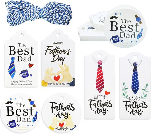Father's Day Gift Tags,60 Pcs Happy Father's Day Hanging Paper Tags with String Dad Labels for Gift Wrapping Supplies in Saudi Arabia