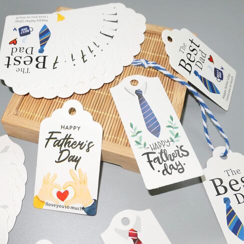 Father's Day Gift Tags,60 Pcs Happy Father's Day Hanging Paper Tags with String Dad Labels for Gift Wrapping Supplies in Saudi Arabia