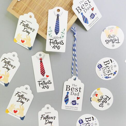 Father's Day Gift Tags,60 Pcs Happy Father's Day Hanging Paper Tags with String Dad Labels for Gift Wrapping Supplies in Saudi Arabia