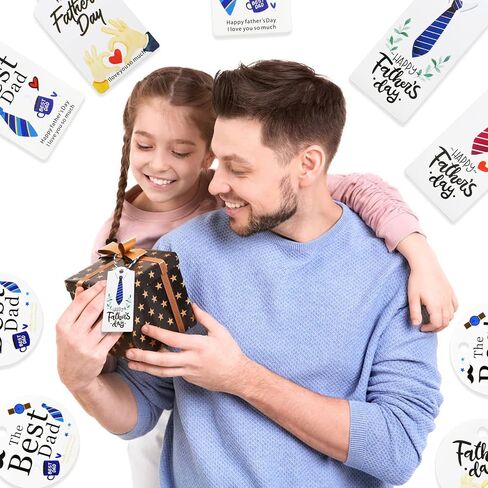 Father's Day Gift Tags,60 Pcs Happy Father's Day Hanging Paper Tags with String Dad Labels for Gift Wrapping Supplies in Saudi Arabia