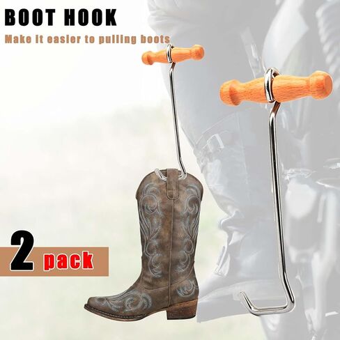 HDYEGY 1 Pair Boot Hooks Boot Puller with Wooden Handles,Heavy Duty Steel Boot Pull Hooks for Cowboy Riding Boot in Saudi Arabia