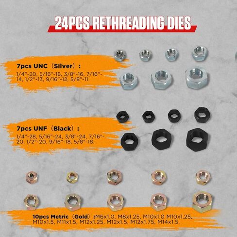 مجموعة مطارد الخيوط 49 قطعة من LINXINO، مجموعة أدوات إصلاح الخيوط مع 22 صنبورًا و24 قالبًا و3 ملفات خيط، UNC UNF ومجموعة أدوات تنظيف الخيوط المترية الرئيسية in Kuwait