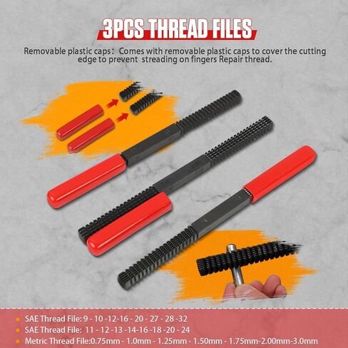 مجموعة مطارد الخيوط 49 قطعة من LINXINO، مجموعة أدوات إصلاح الخيوط مع 22 صنبورًا و24 قالبًا و3 ملفات خيط، UNC UNF ومجموعة أدوات تنظيف الخيوط المترية الرئيسية in Kuwait