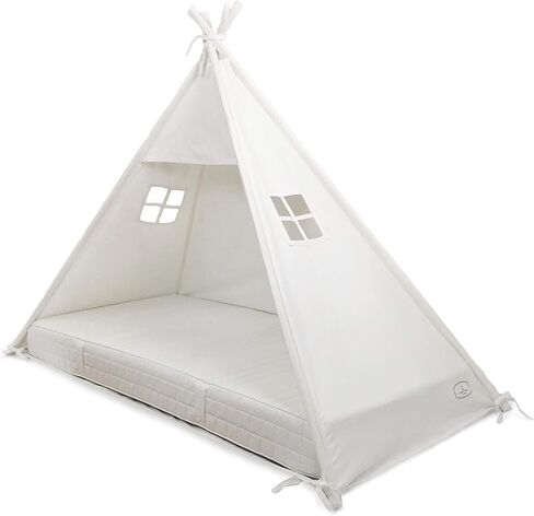 Domestic Objects | Play Tent Bed Canopy | Teepee for Mattress | 100% Cotton Canvas | Premium Quality (Twin/Single No Door) (White) in Saudi Arabia