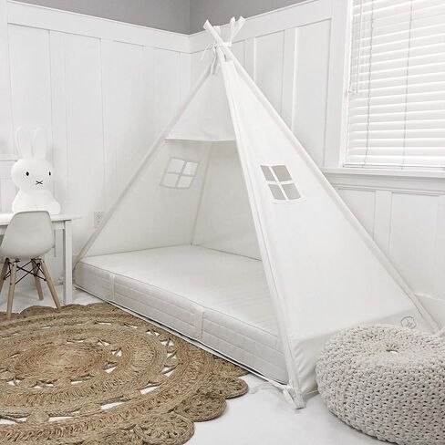 Domestic Objects | Play Tent Bed Canopy | Teepee for Mattress | 100% Cotton Canvas | Premium Quality (Twin/Single No Door) (White) in Saudi Arabia