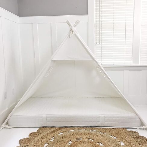 Domestic Objects | Play Tent Bed Canopy | Teepee for Mattress | 100% Cotton Canvas | Premium Quality (Twin/Single No Door) (White) in Saudi Arabia