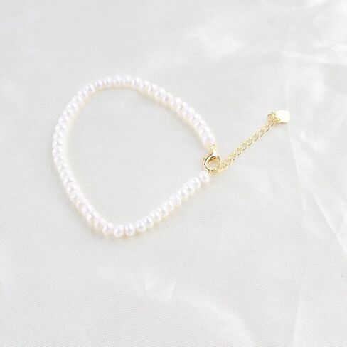 VN Jewelry Handmade Womens 4-5mm Freshwater Pearl Bracelet | White Real Pearl Beaded Bracelet for Ladies Girls - Adjustable 5cm Gold Filled Extender (Potato Shape Pearl) in Saudi Arabia