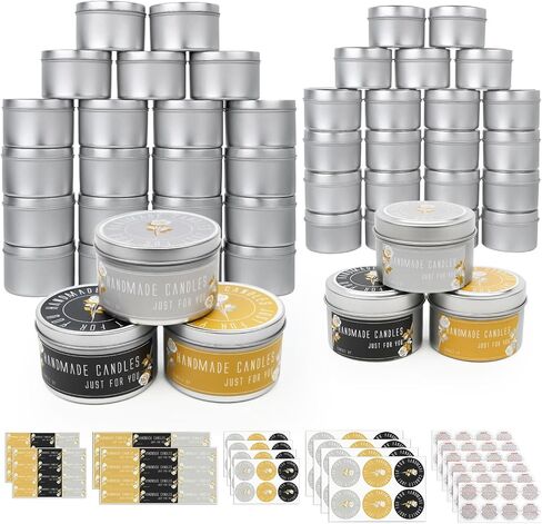 CONNOO 48 Pack Candle Tins - 24 Pack 8 OZ & 24 Pack 4 OZ Premium Matte Black Bulk Empty Candle Containers with Sticky Labels and Lids, Candle Jars for Candle Making, Storage, Arts & Crafts, and Gift in Saudi Arabia