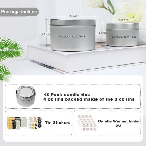 CONNOO 48 Pack Candle Tins - 24 Pack 8 OZ & 24 Pack 4 OZ Premium Matte Black Bulk Empty Candle Containers with Sticky Labels and Lids, Candle Jars for Candle Making, Storage, Arts & Crafts, and Gift in Saudi Arabia