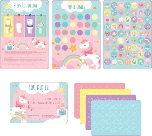 Potty Training Chart for Kids | Great for Toddlers Boys & Girls | Potty Training Rewards with Glitter Stars | Potty Sticker Chart | Potty Chart for Toddlers Boys and Girls | Unicorn Theme Potty Chart… in Saudi Arabia