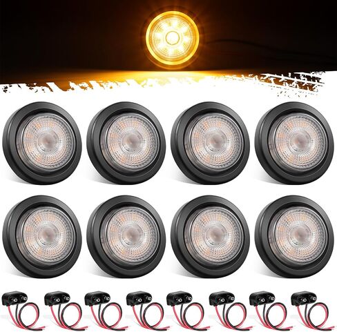 Partsam 8Pcs 2 inch Amber Round 9LED Trailer Trucks Marker Clearance Lights with Reflectors, Clear Lens, IP67 Waterproof, Includes Pigtails and Rubber Grommets in Saudi Arabia