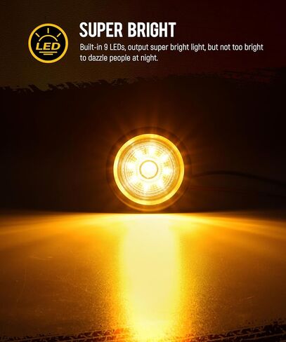 Partsam 8Pcs 2 inch Amber Round 9LED Trailer Trucks Marker Clearance Lights with Reflectors, Clear Lens, IP67 Waterproof, Includes Pigtails and Rubber Grommets in Saudi Arabia