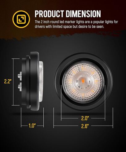 Partsam 8Pcs 2 inch Amber Round 9LED Trailer Trucks Marker Clearance Lights with Reflectors, Clear Lens, IP67 Waterproof, Includes Pigtails and Rubber Grommets in Saudi Arabia
