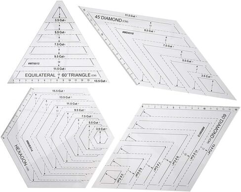 SMGDA 4Pcs Quilting Ruler, Handmade Quilting Templates, 60 Degree Triangle and Diamond, 45° Diamond, Hexagon Templates, Patchwork Sewing Craft Ruler for Drawing, Cutting, Plate and Clothing Design in Saudi Arabia