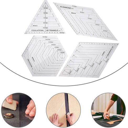 SMGDA 4Pcs Quilting Ruler, Handmade Quilting Templates, 60 Degree Triangle and Diamond, 45° Diamond, Hexagon Templates, Patchwork Sewing Craft Ruler for Drawing, Cutting, Plate and Clothing Design in Saudi Arabia