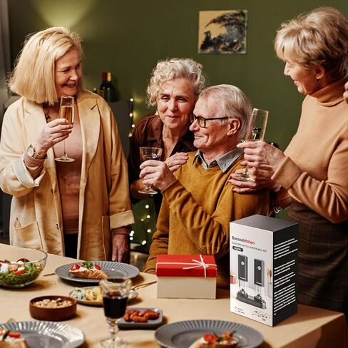 مجموعة مطحنة الملح والفلفل الكهربائية من Bonsenkitchen، 2 عبوة من هزازات مطحنة الملح والفلفل الأوتوماتيكية مع ضوء LED، خشونة قابلة للتعديل، قاعدة تخزين، سعة كبيرة 95 مل، تعمل بالبطارية (غير متضمنة) in Kuwait