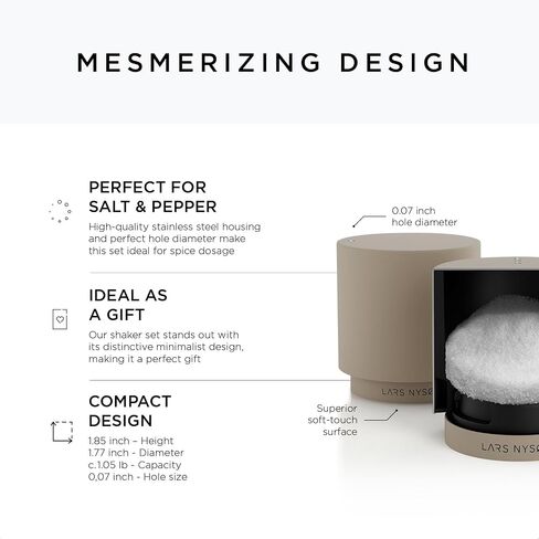 LARS NYSØM Mini Salt and Pepper Shakers Set | Stainless Steel Salt and Pepper Shakers with Modern Minimalist Design, Easy Refill, Small Size (Greige) in Saudi Arabia