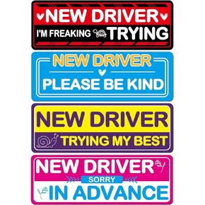 4Pcs Student Driver Magnet for Car, New Driver Magnet for Car, Please Be Patient Student Drivers Magnetic, New Sticker Signs Safety Warning, Suitable for Students and Novices as Auxiliary Equipment in Saudi Arabia