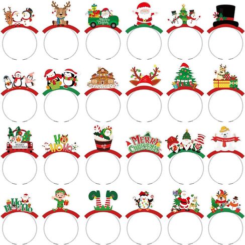 24 Pcs Christmas Headbands Xmas Santa Snowman Reindeer Hat Headpieces Christmas Headwear Holiday Accessories Gifts in Saudi Arabia