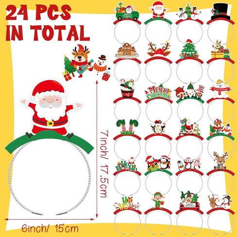 24 Pcs Christmas Headbands Xmas Santa Snowman Reindeer Hat Headpieces Christmas Headwear Holiday Accessories Gifts in Saudi Arabia