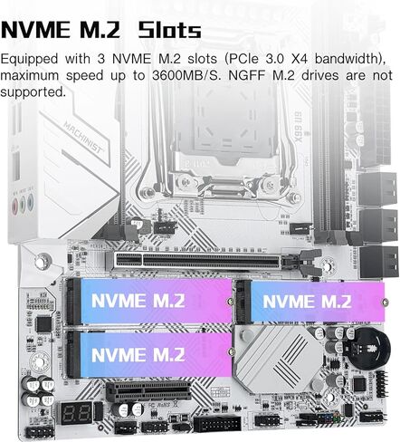 MACHINIST X99 Dual CPU Motherboard LGA 2011-V3, for Intel Xeon E5 v3 v4 CPU Processor, DDR4 Max Support 256GB, Gigabit LAN, PCIe 3.0, NGFF/NVME M.2, SATA 3.0, USB 3.0, E-ATX Server PC Mainboard in Saudi Arabia