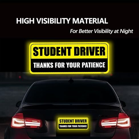 3PCS Student Driver Magnet for Car, Reusable Magnetic Bumper Sticker Set, Driver Safety Attention Sign, Colorful, Reflective, Metal Surface,10 x 3.5 in (Yellow/Black) in Saudi Arabia