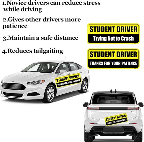 3PCS Student Driver Magnet for Car, Reusable Magnetic Bumper Sticker Set, Driver Safety Attention Sign, Colorful, Reflective, Metal Surface,10 x 3.5 in (Yellow/Black) in Saudi Arabia