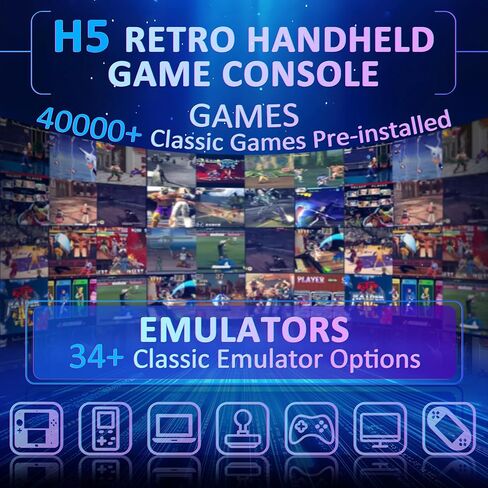 H5 Retro Gaming Console, 5.0 Inch IPS HD Screen Handheld Game Console, 256GB TF Card Build-in 40000+ Classic Games, Portable Video Arcade Support 34+ Emulators with 4000mAh Battery, Black in Saudi Arabia