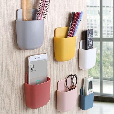Remote Control Holder Self Adhesive, No Drilling Wall Mount Storage Organizer Box, Universal Controller Holder Phones Charging with Slot Home Office Desk Nightstand-White in Saudi Arabia