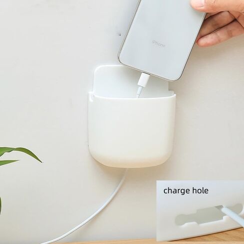 Remote Control Holder Self Adhesive, No Drilling Wall Mount Storage Organizer Box, Universal Controller Holder Phones Charging with Slot Home Office Desk Nightstand-White in Saudi Arabia